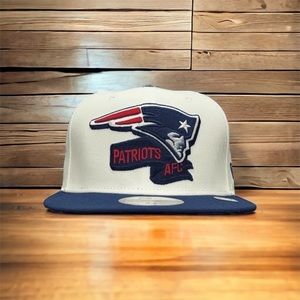 New Era 59 Fifty NE Patriots AFC Fitted Flat Bill Hat Cap White Navy